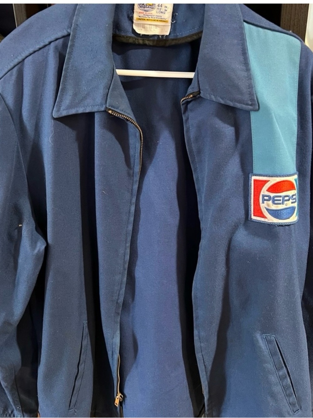 Pepsi Navy Bomber Jacket with Light Blue Shoulder Stripe and Logo Patch